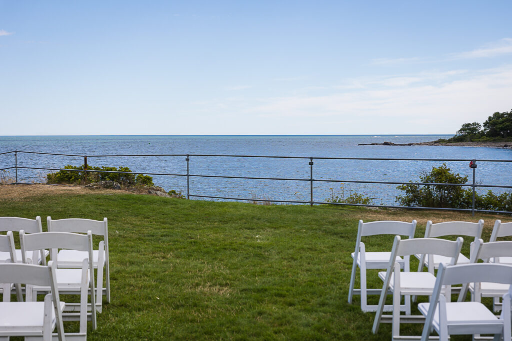 Wedding venue chairs over looking the ocean